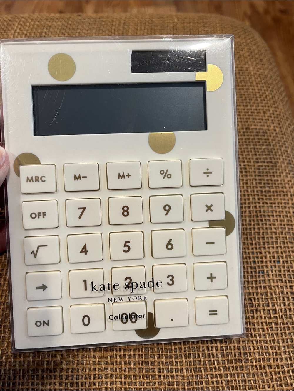 kate spade White and Gold Polka Dot Desktop Calculator